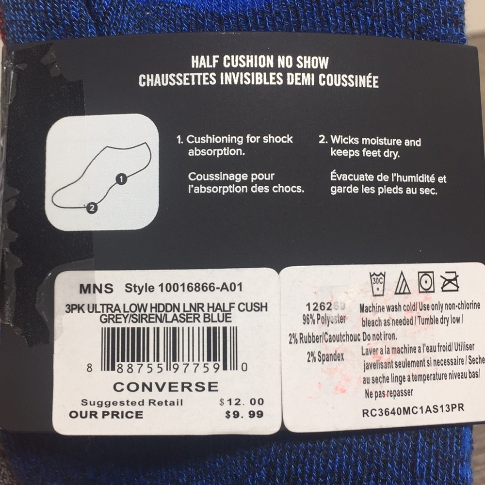 🛍 9 pairs CONVERSE HALF CUSHION NO SHOW M SOCKS - Picture 8 of 8
